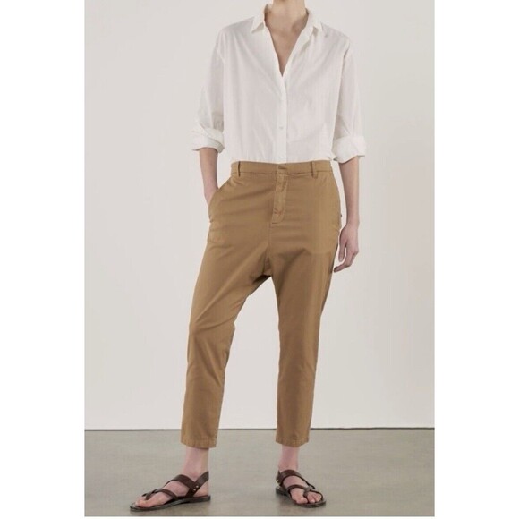 Nili Lotan Women’s Paris Pants Tan Bark Brown Drop Crotch Cropped Ankle Size 2